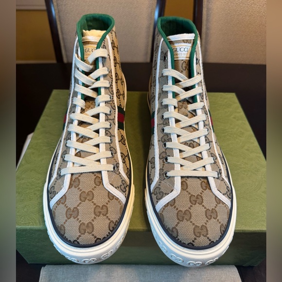 New Authentic Gucci GG Supreme High Top Sneakers Shoes - Picture 6 of 16